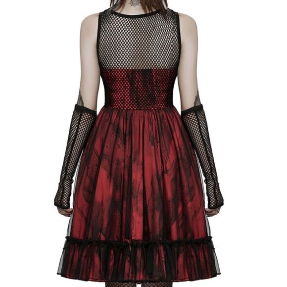 Pyon Pyon Punk Gothic Dress Black And Red With Fish Net - Picture 2 of 10